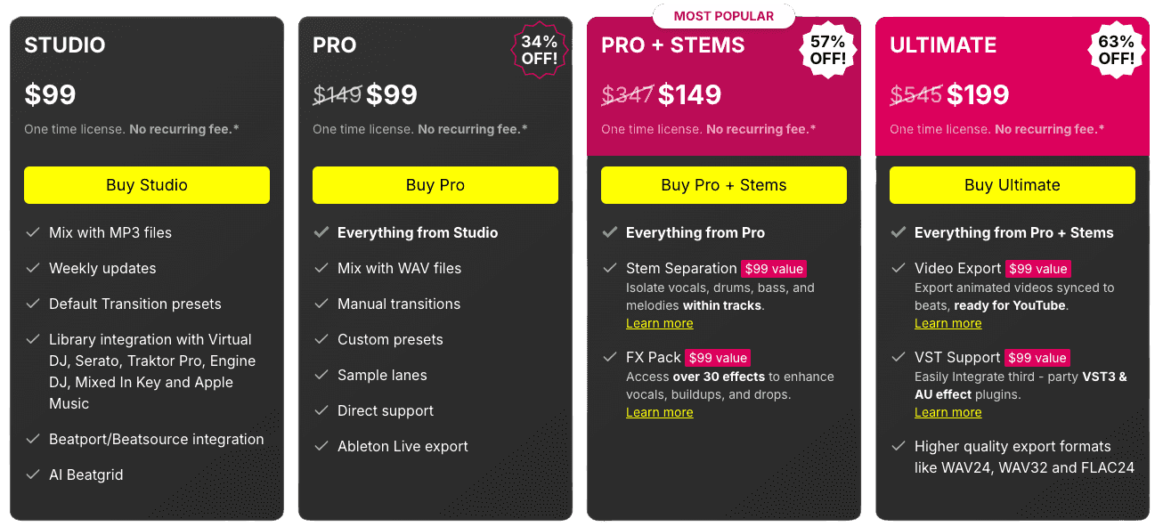 Dj Studio Pricing Table with Sale (dec-25)