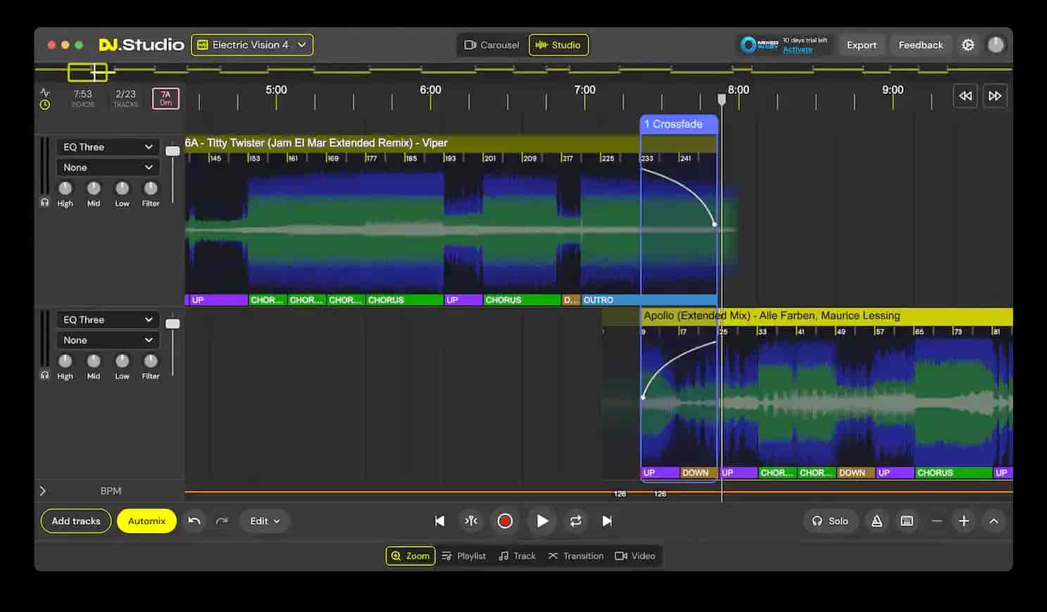 dj studio timeline transtion