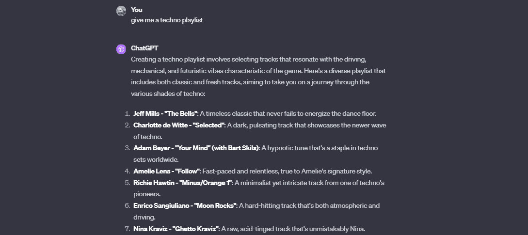 chat gpt genre playlist generation