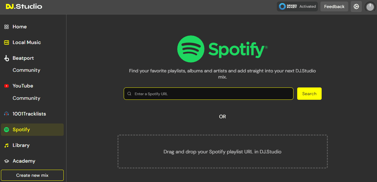 dj studio spotify searchbar