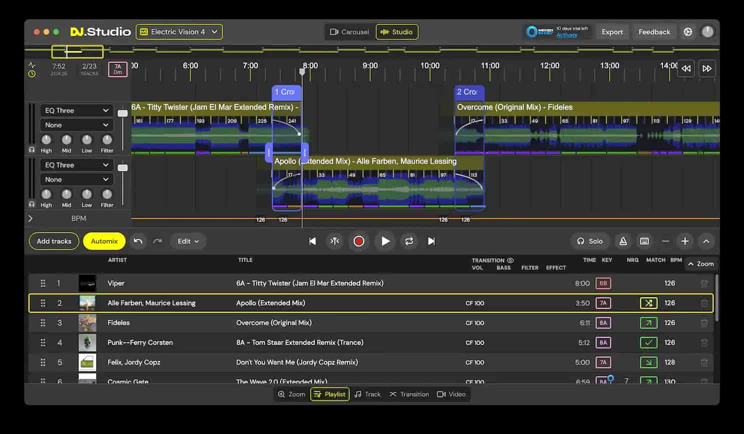 dj studio timeline