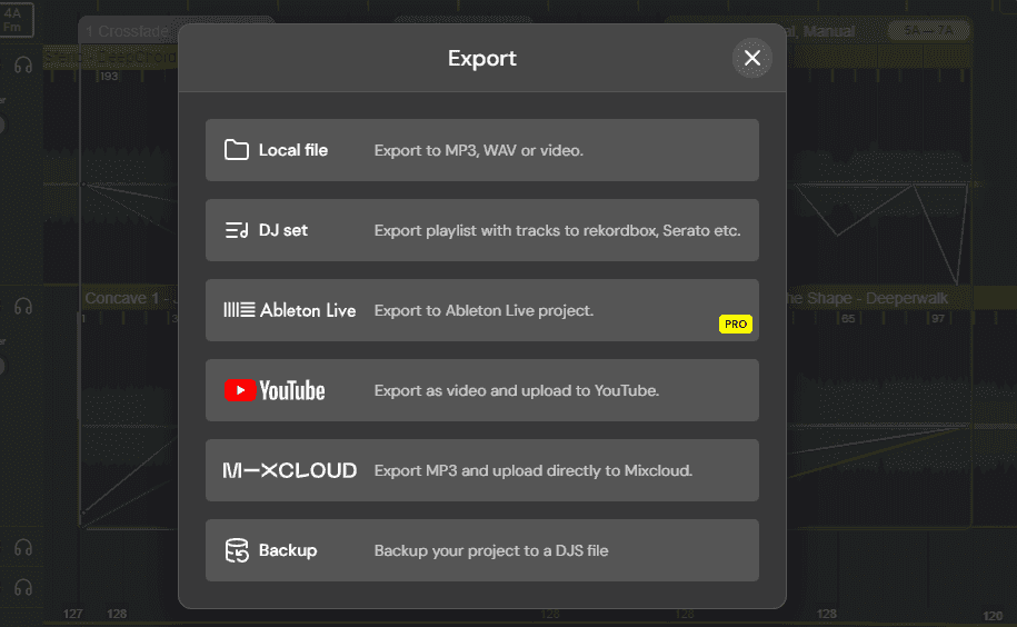export your mix in dj studio